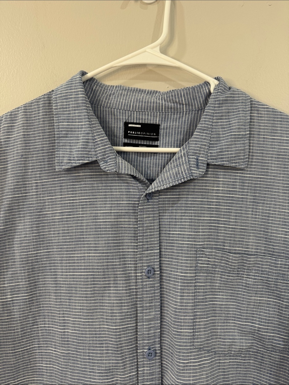 Public Opinion men’s vertical collared Light Blue Short-Sleeve Button-Up Shirt - Picture 2 of 5